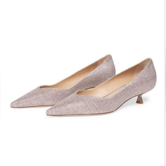Stuart Weitzman Eva 35mm Metallic Glitter Kitten Pumps Size 7.5